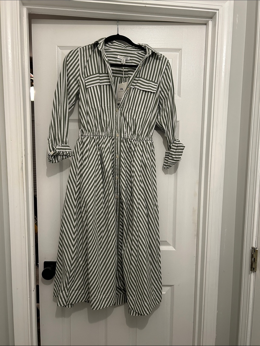 Striped Midi Shirt Dress in Sage and White 🤍